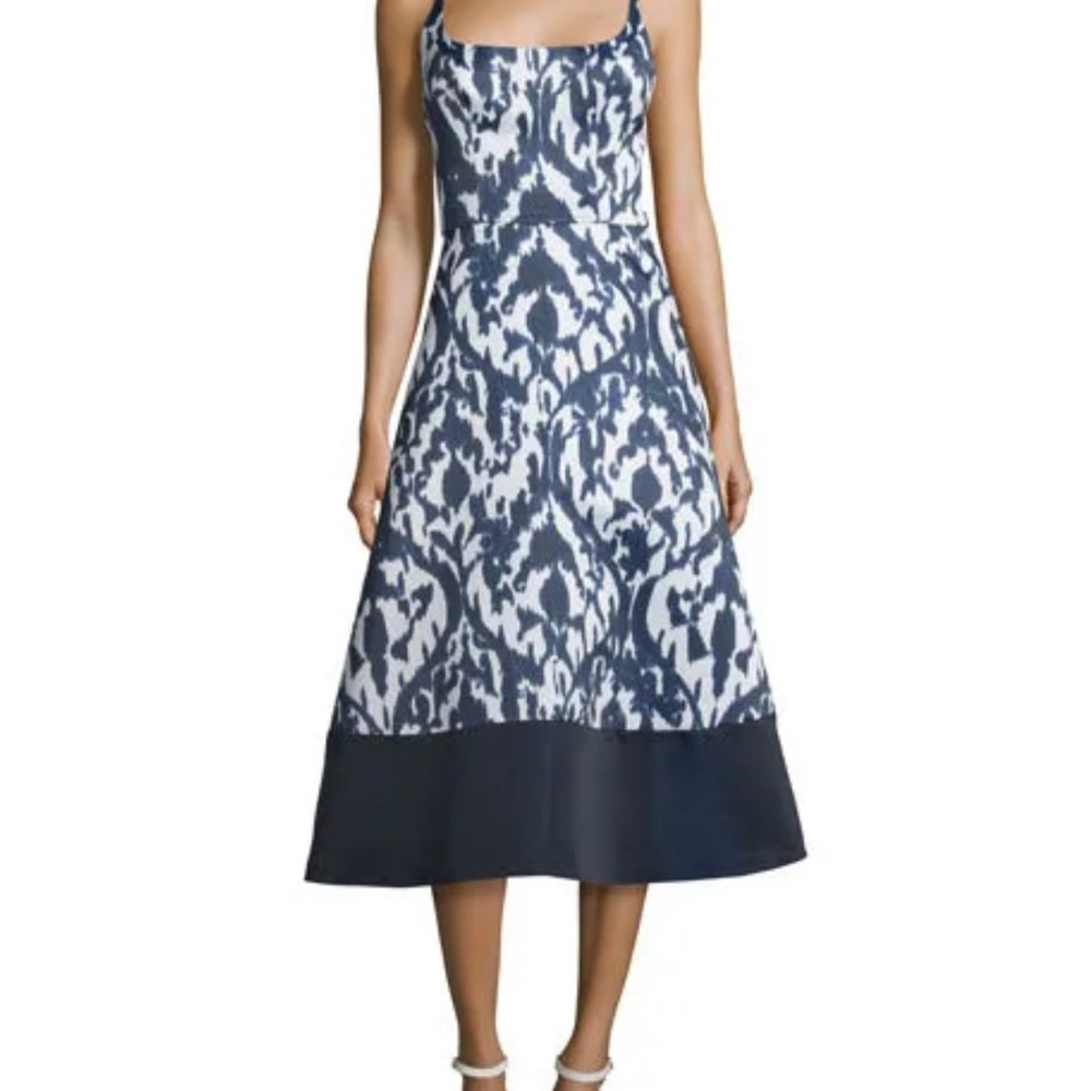 Theia Ikat Print Sleeveless Midi Dress